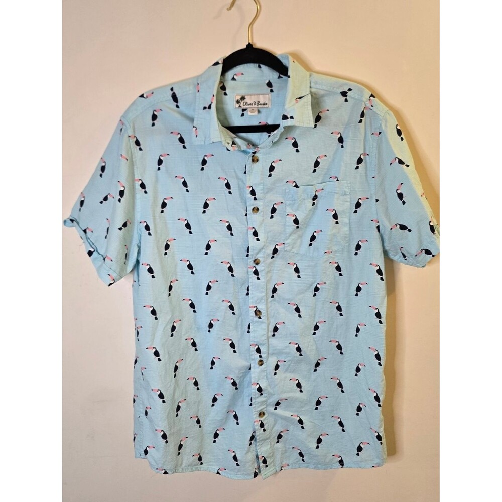 Oliver & Burke Short Sleeve Toucan Button Up Mens Medium